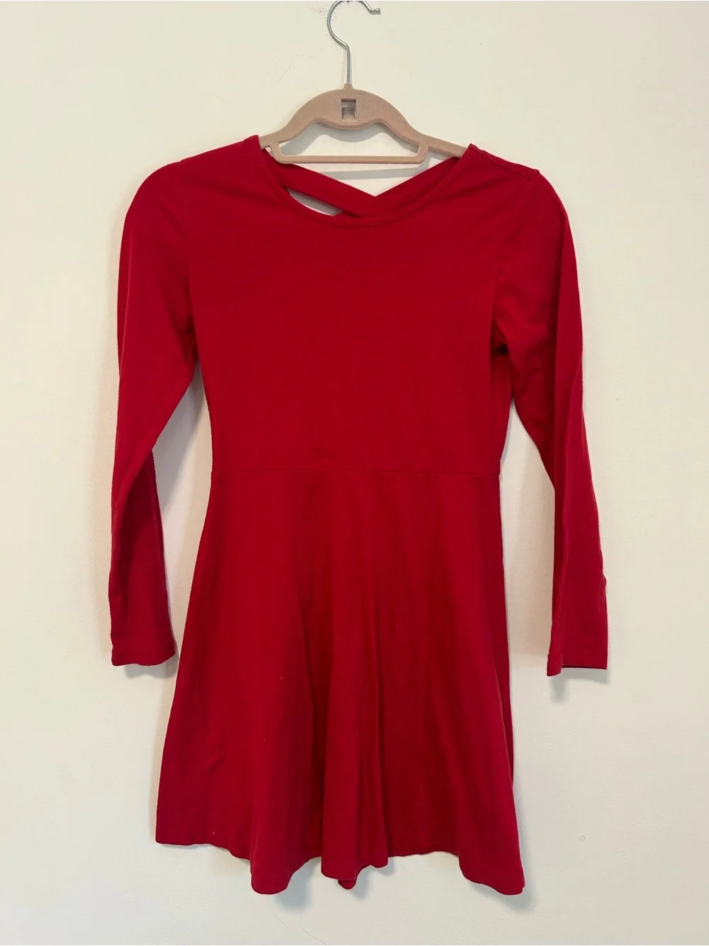 Place Girls Red Long Sleeve Fit-and-Flare Dress with Back Crossover